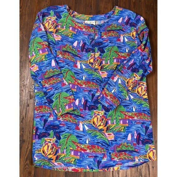 Vtg Ken Done Art to Wear Boating Button Down Long Sleeve Shirt 2 Piece Size M - Picture 6 of 13